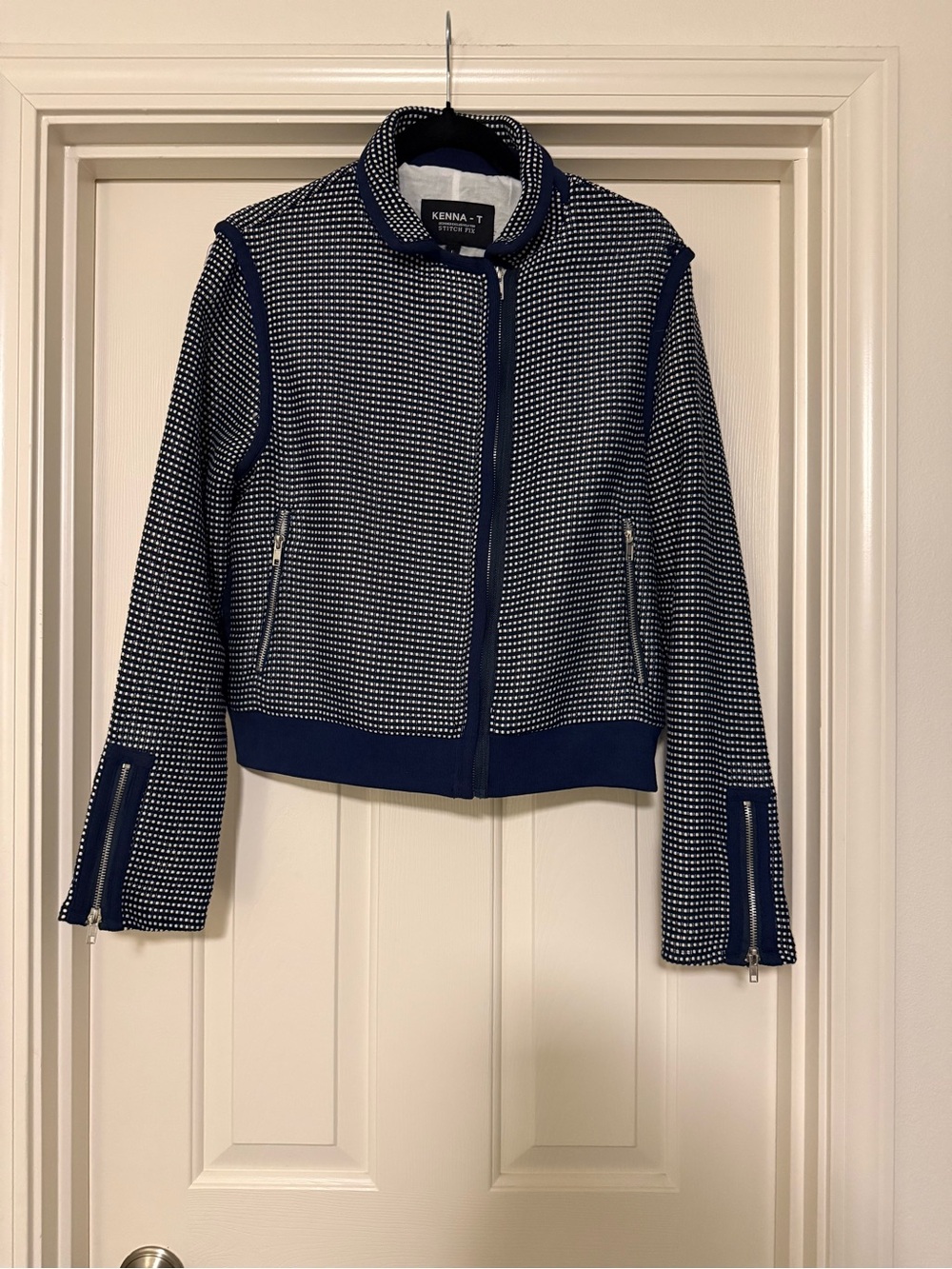 Kenna-T Navy and White Asymmetrical Zip Jacket